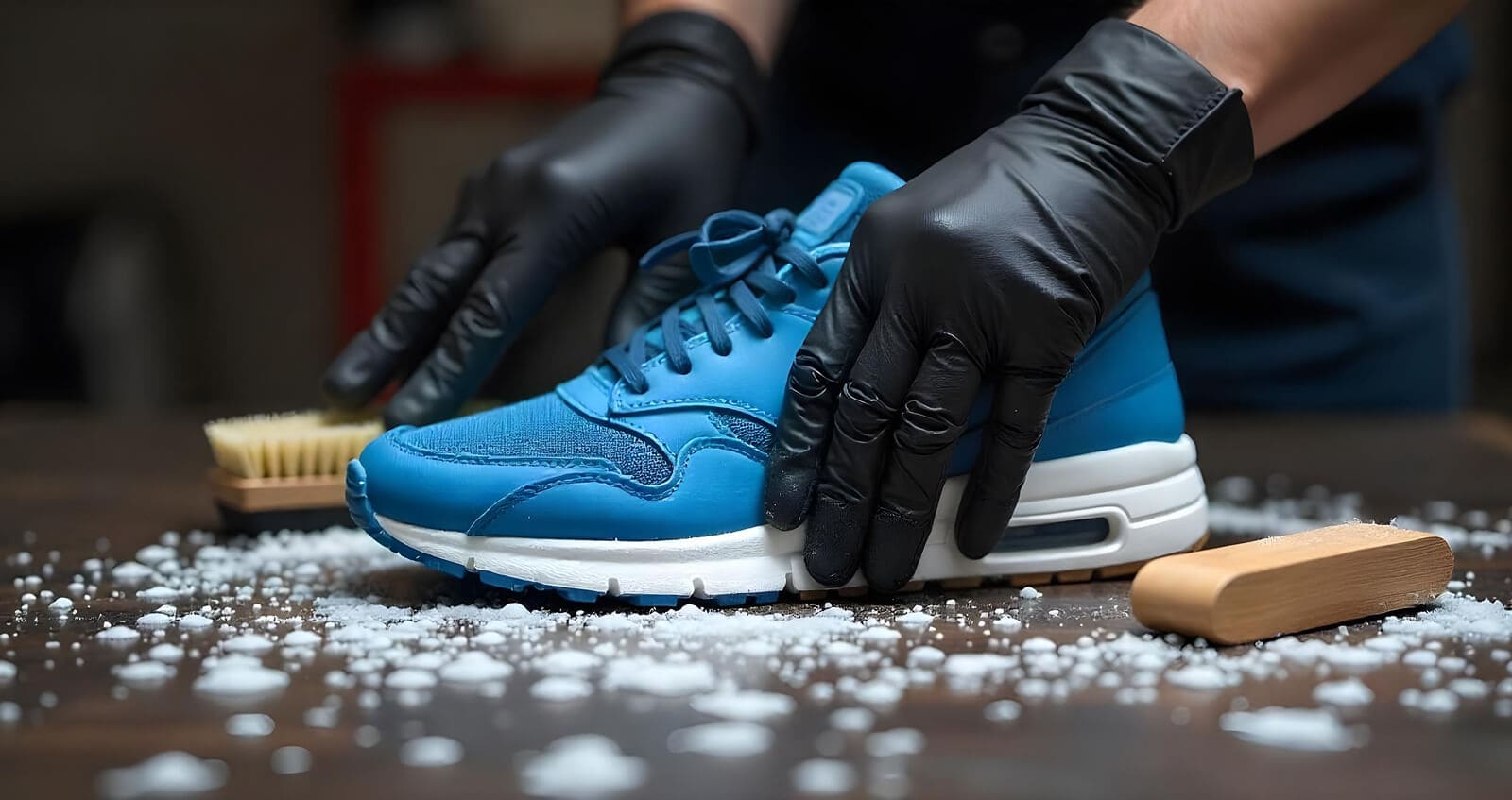 Sneaker being brushed