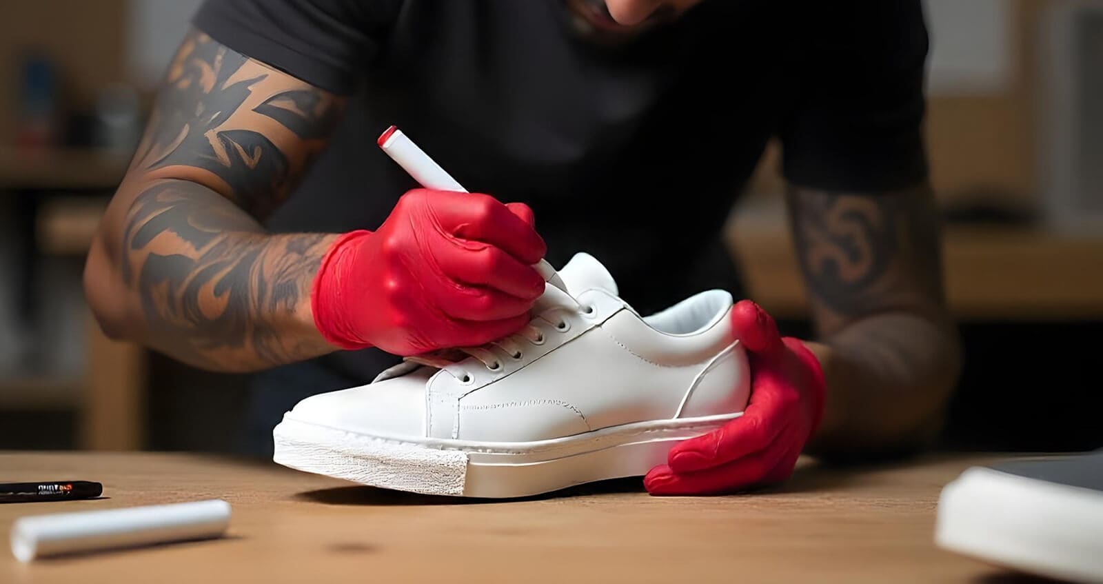 Sneaker being painted