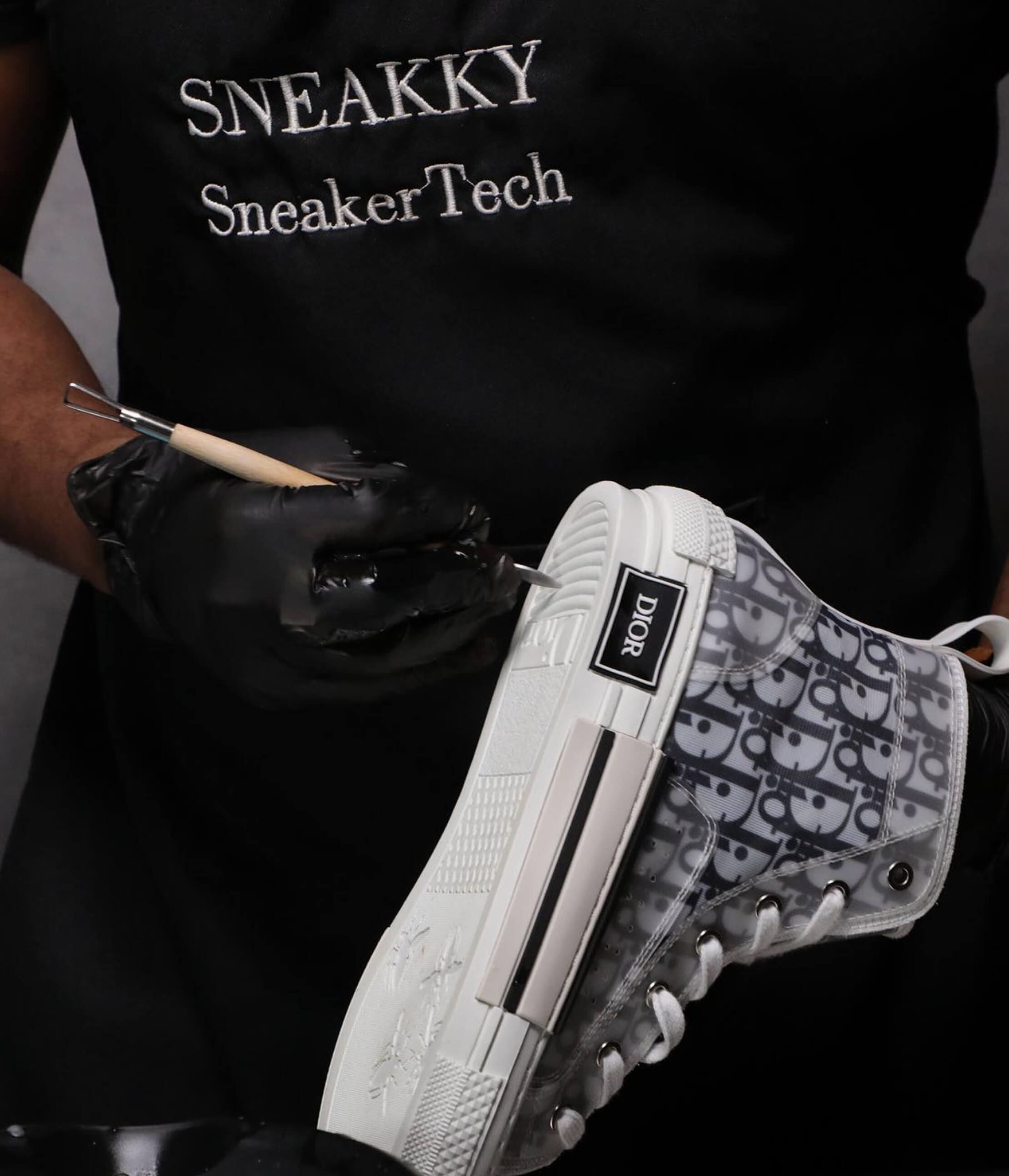 Shoe bottom being cleaned